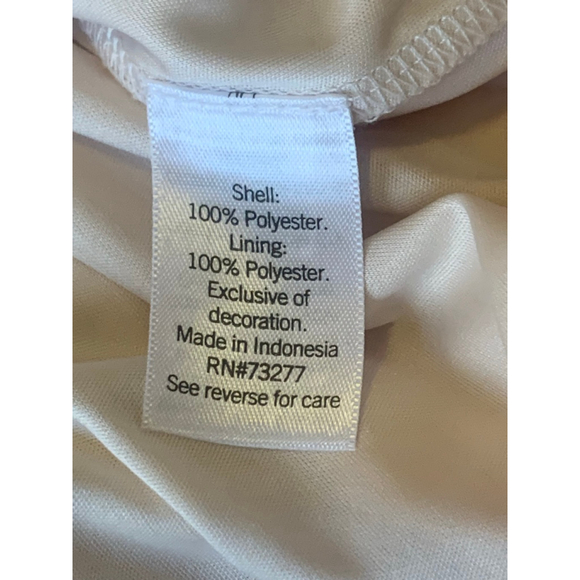 Lauren Conrad Dress Large White Peach Polka Dots Faux Wrap MIDI Flutter Sleeves - Picture 7 of 11